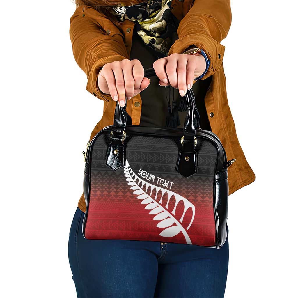 Red Silver Fern Spirit Taniko Tukutuku Personalised Shoulder Handbag