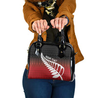Red Silver Fern Spirit Taniko Tukutuku Personalised Shoulder Handbag