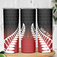 Red Silver Fern Spirit Taniko Tukutuku Personalised Skinny Tumbler LT9 - Polynesian Pride