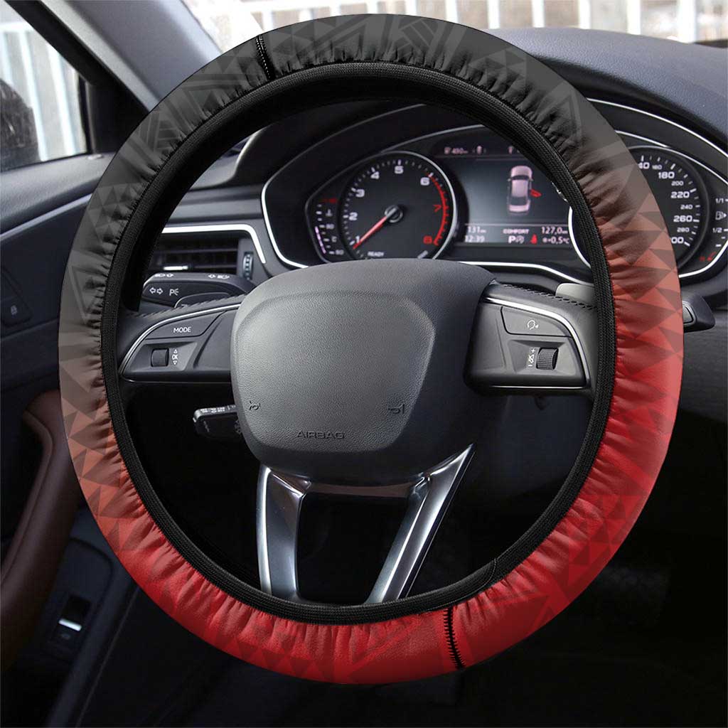 Red Silver Fern Spirit Taniko Tukutuku Steering Wheel Cover