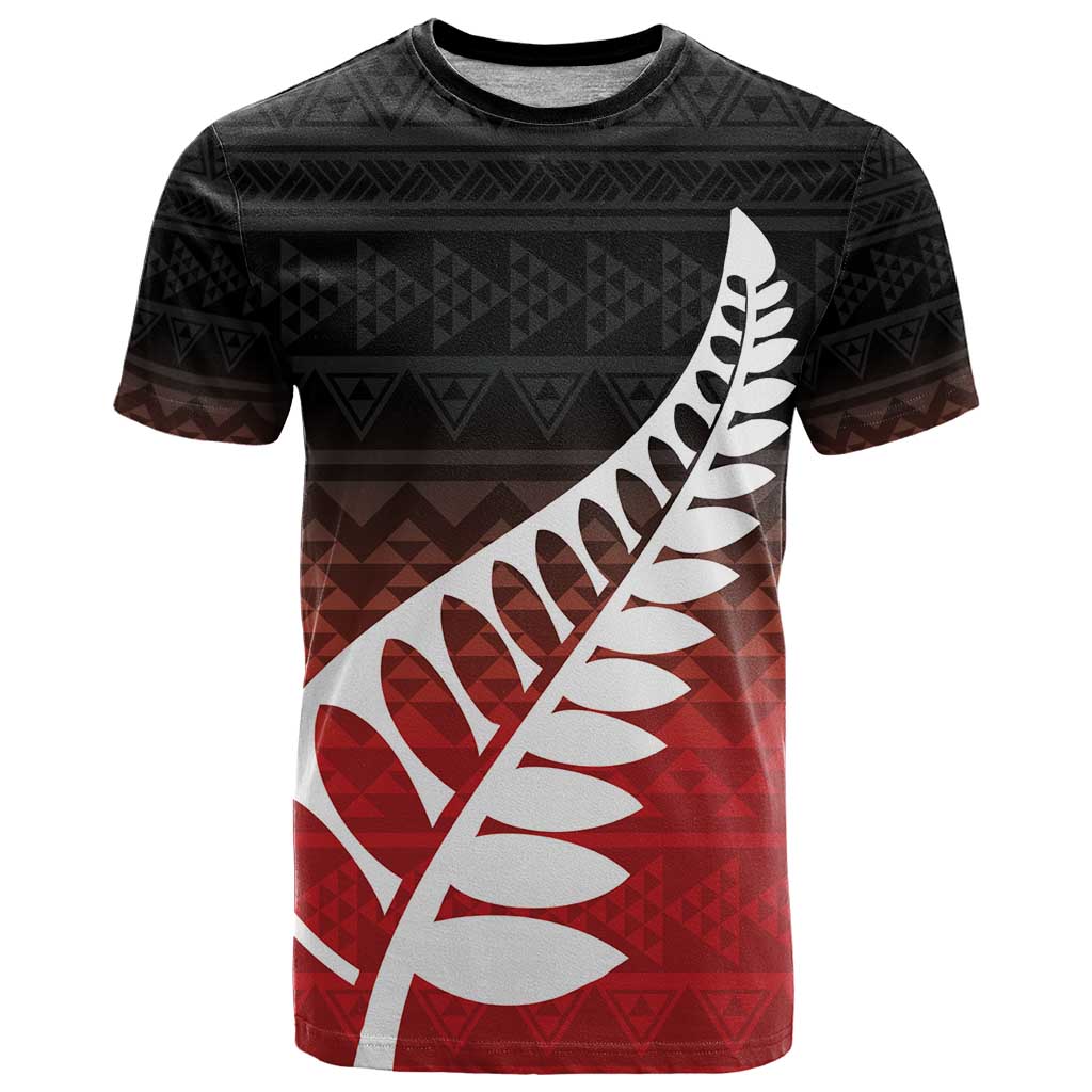 Red Silver Fern Spirit Taniko Tukutuku Personalised T Shirt LT9 Red - Polynesian Pride