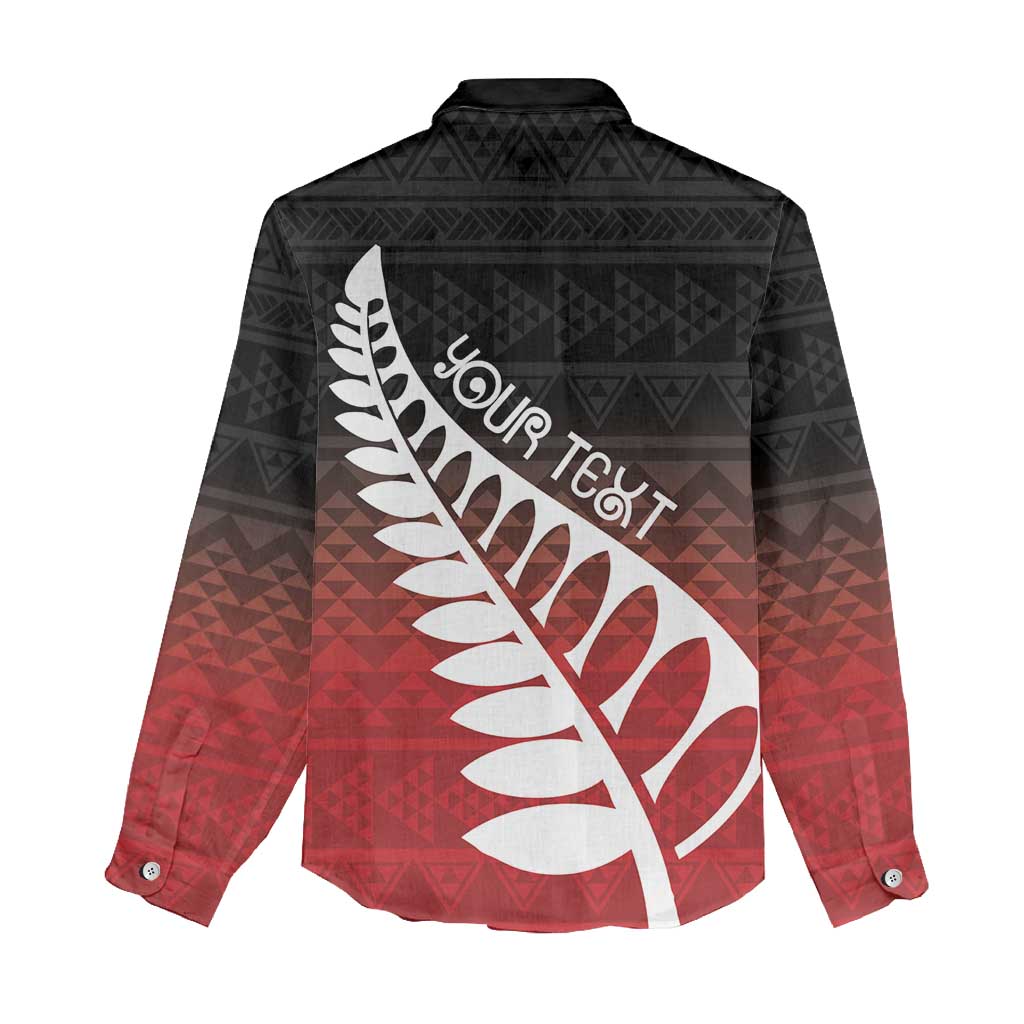 Red Silver Fern Spirit Taniko Tukutuku Personalised Women Casual Shirt LT9 - Polynesian Pride