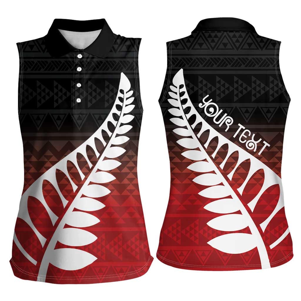 Red Silver Fern Spirit Taniko Tukutuku Personalised Women Sleeveless Polo Shirt LT9 - Polynesian Pride