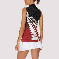 Red Silver Fern Spirit Taniko Tukutuku Personalised Women Sleeveless Polo Shirt LT9 - Polynesian Pride