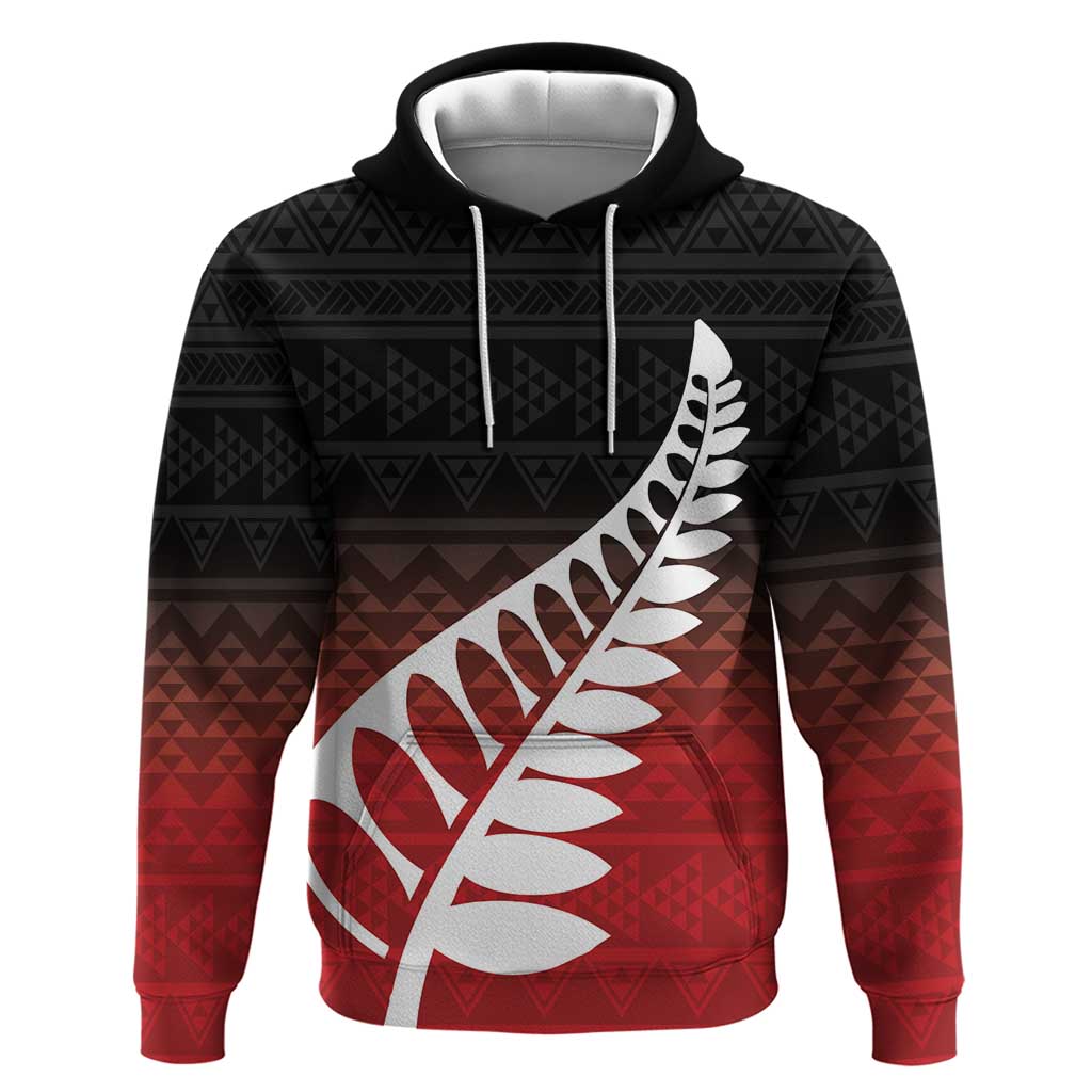 Red Silver Fern Spirit Taniko Tukutuku Personalised Zip Hoodie