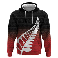 Red Silver Fern Spirit Taniko Tukutuku Personalised Zip Hoodie