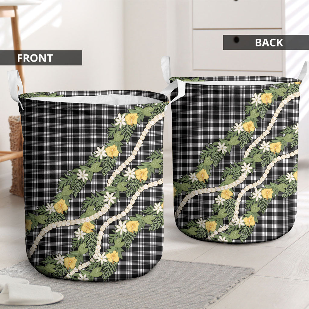 Aloha Puakenikeni Anthurium Pikake Lei Laundry Basket Black Hawaiian Palaka Pattern
