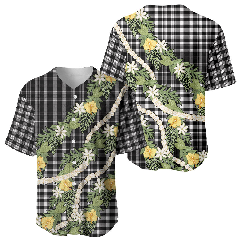 Aloha Puakenikeni Anthurium Pikake Lei Baseball Jersey Black Hawaiian Palaka Pattern LT9 - Polynesian Pride