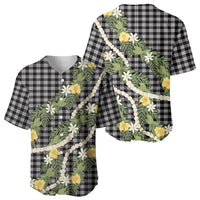 Aloha Puakenikeni Anthurium Pikake Lei Baseball Jersey Black Hawaiian Palaka Pattern LT9 - Polynesian Pride