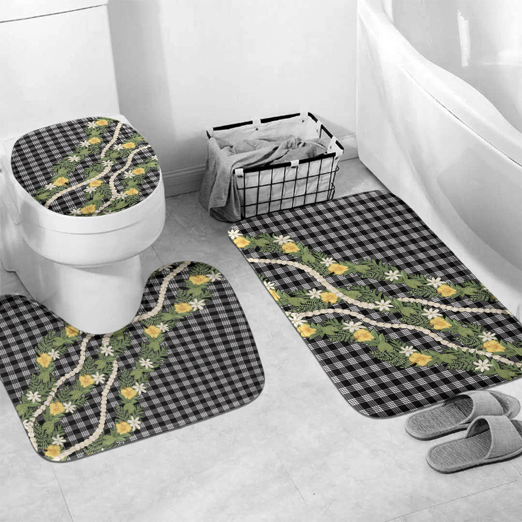 Aloha Puakenikeni Anthurium Pikake Lei Bathroom Set Black Hawaiian Palaka Pattern