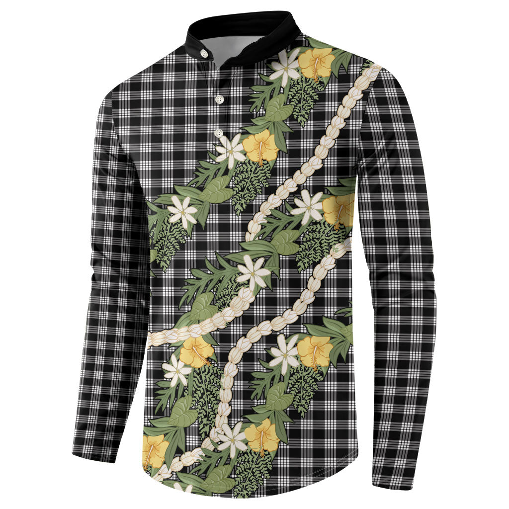 Aloha Puakenikeni Anthurium Pikake Lei Button Sweatshirt Black Hawaiian Palaka Pattern