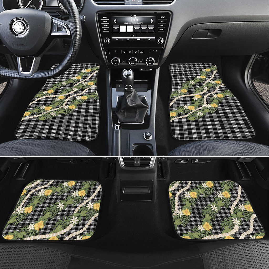 Aloha Puakenikeni Anthurium Pikake Lei Car Mats Black Hawaiian Palaka Pattern