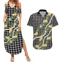 Aloha Puakenikeni Anthurium Pikake Lei Couples Matching Summer Maxi Dress and Hawaiian Shirt Black Hawaiian Palaka Pattern LT9 Black - Polynesian Pride