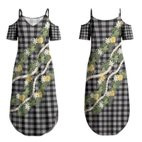 Aloha Puakenikeni Anthurium Pikake Lei Couples Matching Summer Maxi Dress and Hawaiian Shirt Black Hawaiian Palaka Pattern LT9 - Polynesian Pride