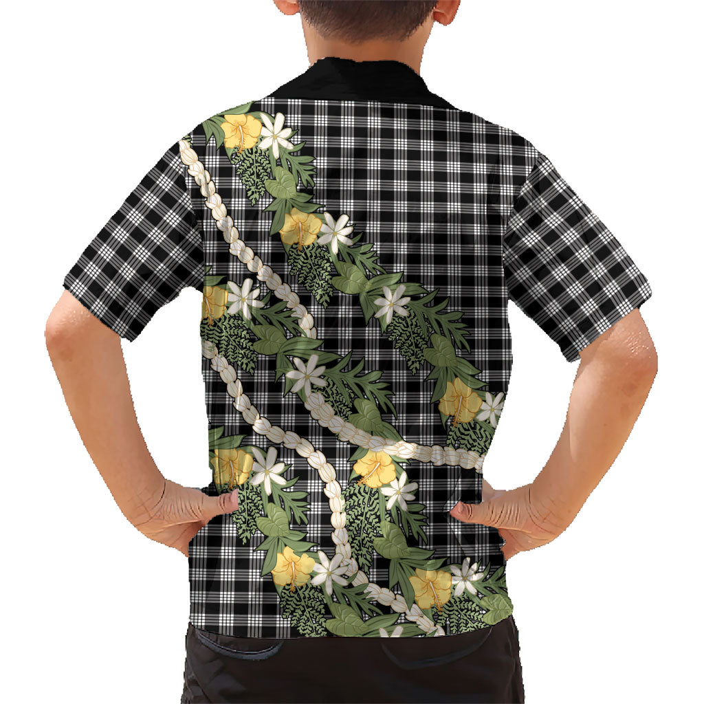 Aloha Puakenikeni Anthurium Pikake Lei Family Matching Long Sleeve Bodycon Dress and Hawaiian Shirt Black Hawaiian Palaka Pattern LT9 - Polynesian Pride