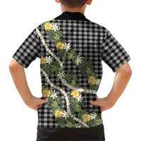 Aloha Puakenikeni Anthurium Pikake Lei Family Matching Mermaid Dress and Hawaiian Shirt Black Hawaiian Palaka Pattern LT9 - Polynesian Pride
