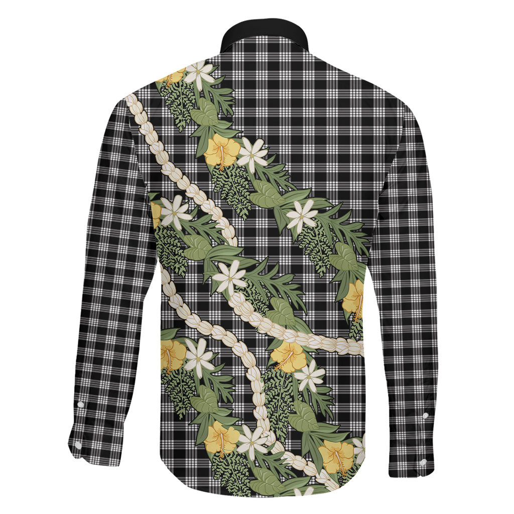 Aloha Puakenikeni Anthurium Pikake Lei Family Matching Mermaid Dress and Hawaiian Shirt Black Hawaiian Palaka Pattern LT9 - Polynesian Pride