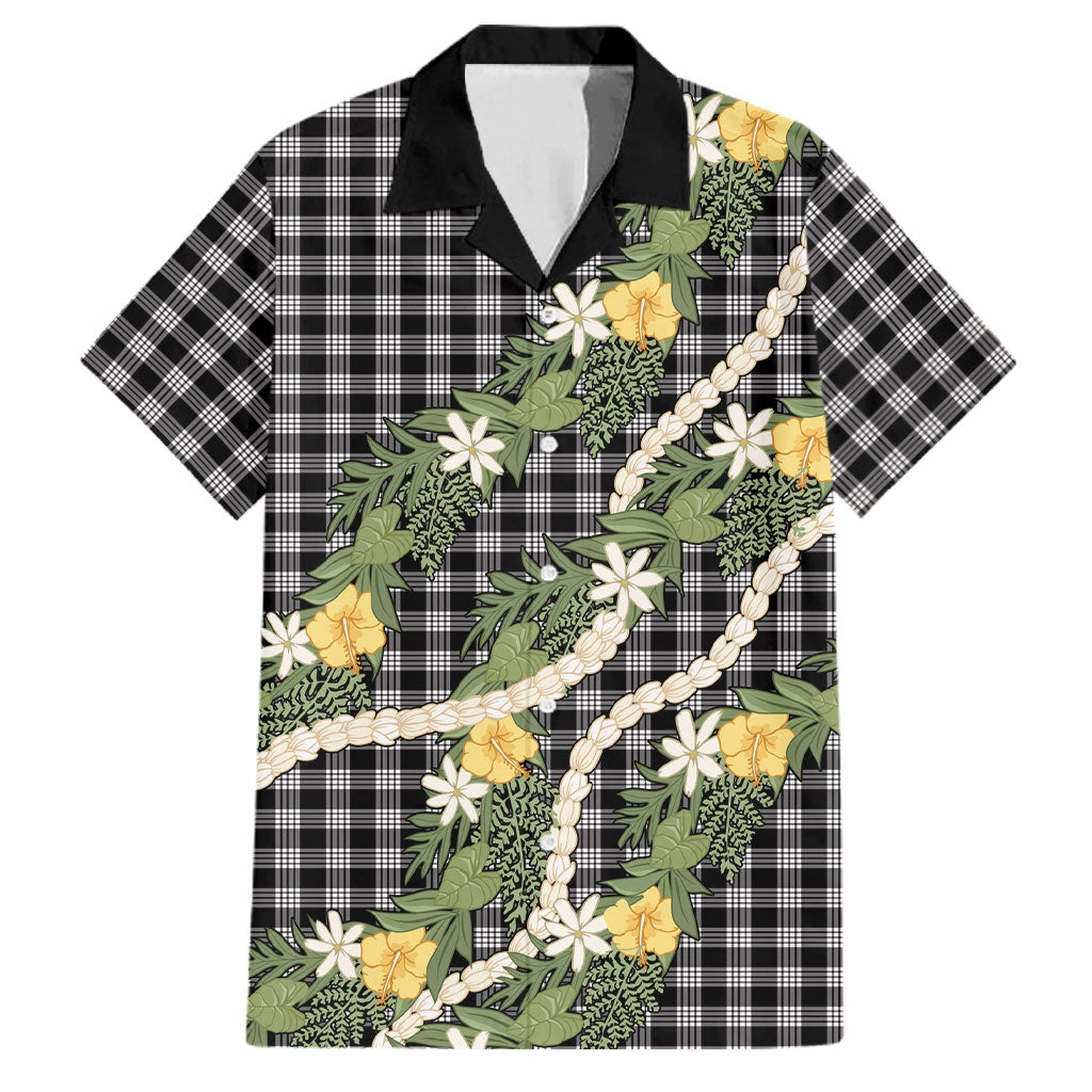 Aloha Puakenikeni Anthurium Pikake Lei Family Matching Off Shoulder Maxi Dress and Hawaiian Shirt Black Hawaiian Palaka Pattern LT9 Dad's Shirt - Short Sleeve Black - Polynesian Pride