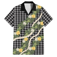 Aloha Puakenikeni Anthurium Pikake Lei Family Matching Off Shoulder Short Dress and Hawaiian Shirt Black Hawaiian Palaka Pattern LT9 Dad's Shirt - Short Sleeve Black - Polynesian Pride