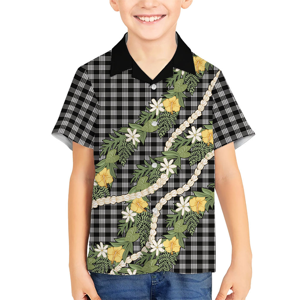 Aloha Puakenikeni Anthurium Pikake Lei Family Matching Off Shoulder Short Dress and Hawaiian Shirt Black Hawaiian Palaka Pattern LT9 Son's Shirt Black - Polynesian Pride