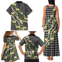 Aloha Puakenikeni Anthurium Pikake Lei Family Matching Tank Maxi Dress and Hawaiian Shirt Black Hawaiian Palaka Pattern LT9 - Polynesian Pride