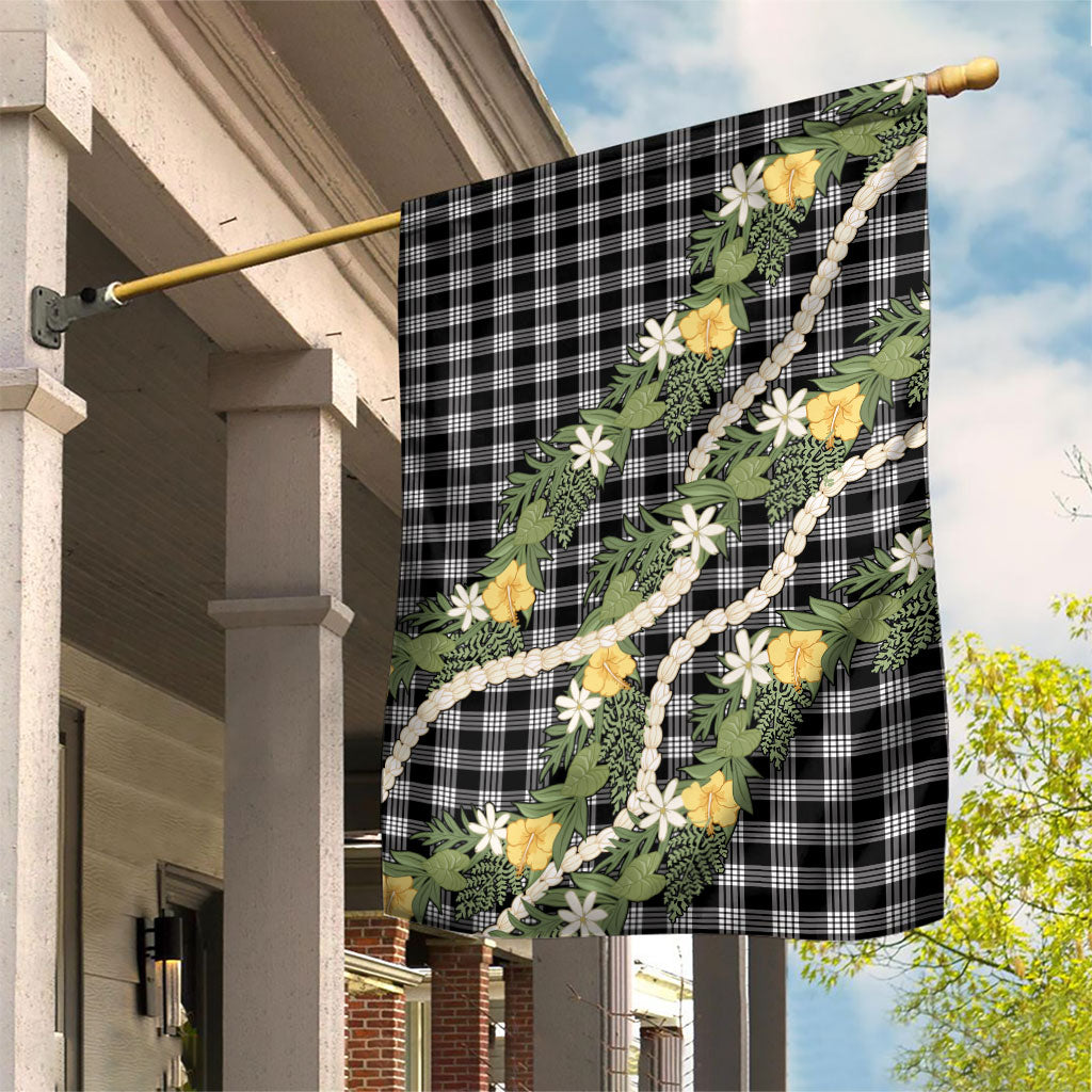 Aloha Puakenikeni Anthurium Pikake Lei Garden Flag Black Hawaiian Palaka Pattern