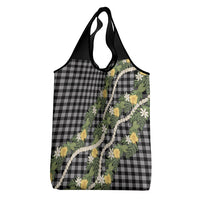 Aloha Puakenikeni Anthurium Pikake Lei Grocery Bag Black Hawaiian Palaka Pattern LT9 - Polynesian Pride