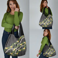 Aloha Puakenikeni Anthurium Pikake Lei Grocery Bag Black Hawaiian Palaka Pattern LT9 - Polynesian Pride