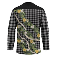 Aloha Puakenikeni Anthurium Pikake Lei Hockey Jersey Black Hawaiian Palaka Pattern