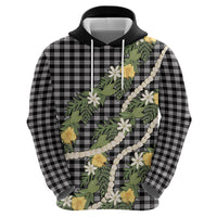 Aloha Puakenikeni Anthurium Pikake Lei Hoodie Black Hawaiian Palaka Pattern