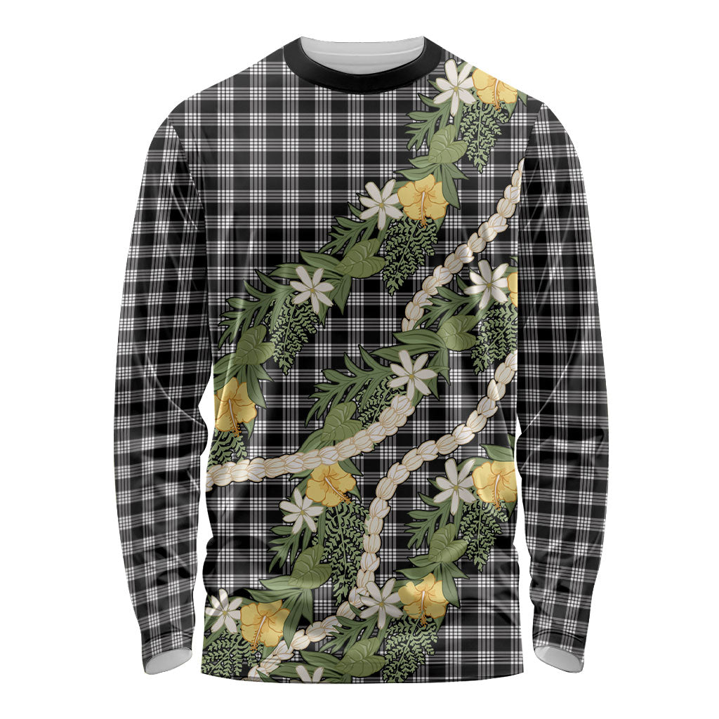 Aloha Puakenikeni Anthurium Pikake Lei Long Sleeve Shirt Black Hawaiian Palaka Pattern
