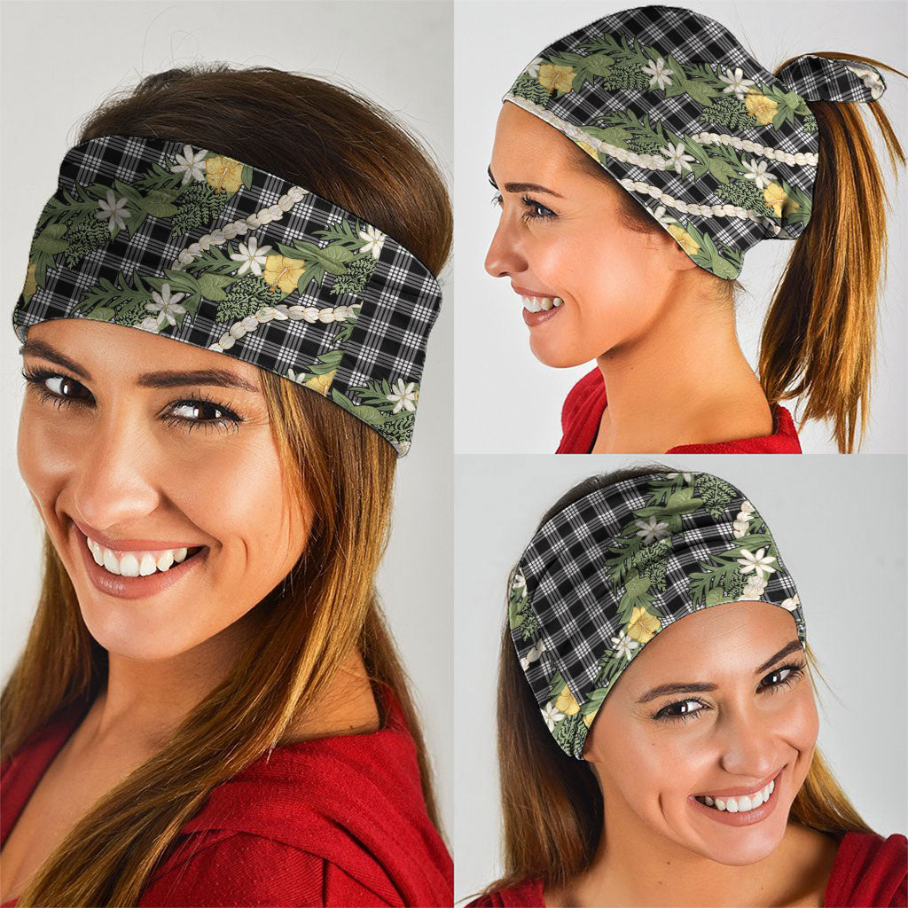 Aloha Puakenikeni Anthurium Pikake Lei Neck Gaiter Black Hawaiian Palaka Pattern