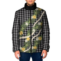 Aloha Puakenikeni Anthurium Pikake Lei Padded Jacket Black Hawaiian Palaka Pattern