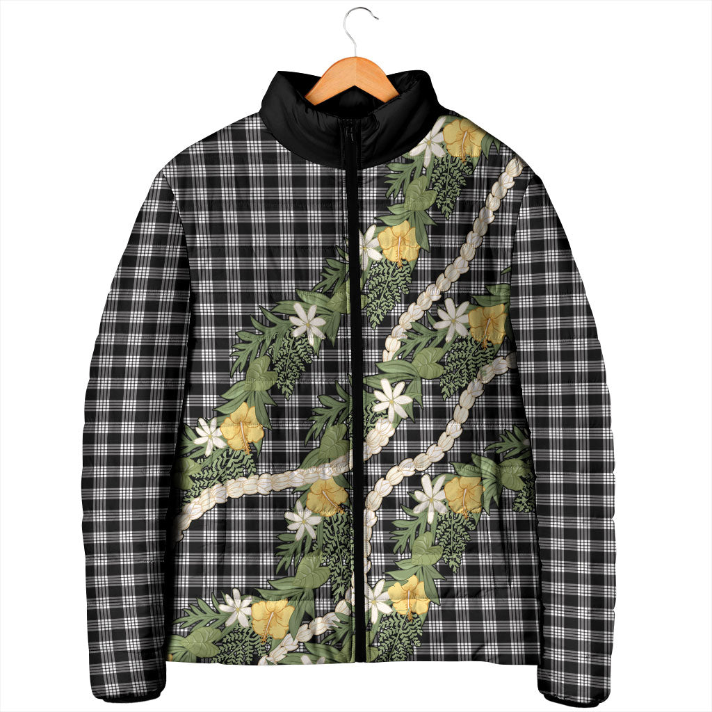 Aloha Puakenikeni Anthurium Pikake Lei Padded Jacket Black Hawaiian Palaka Pattern