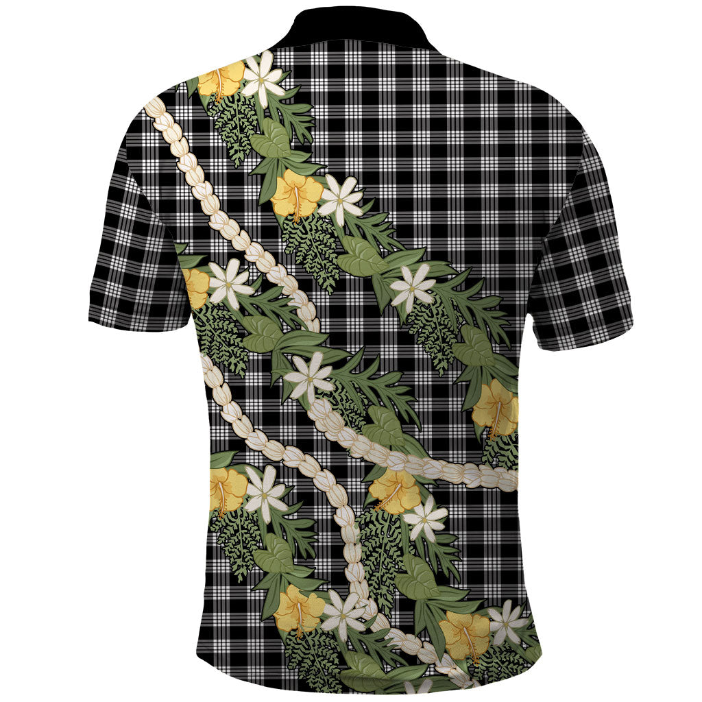 Aloha Puakenikeni Anthurium Pikake Lei Polo Shirt Black Hawaiian Palaka Pattern