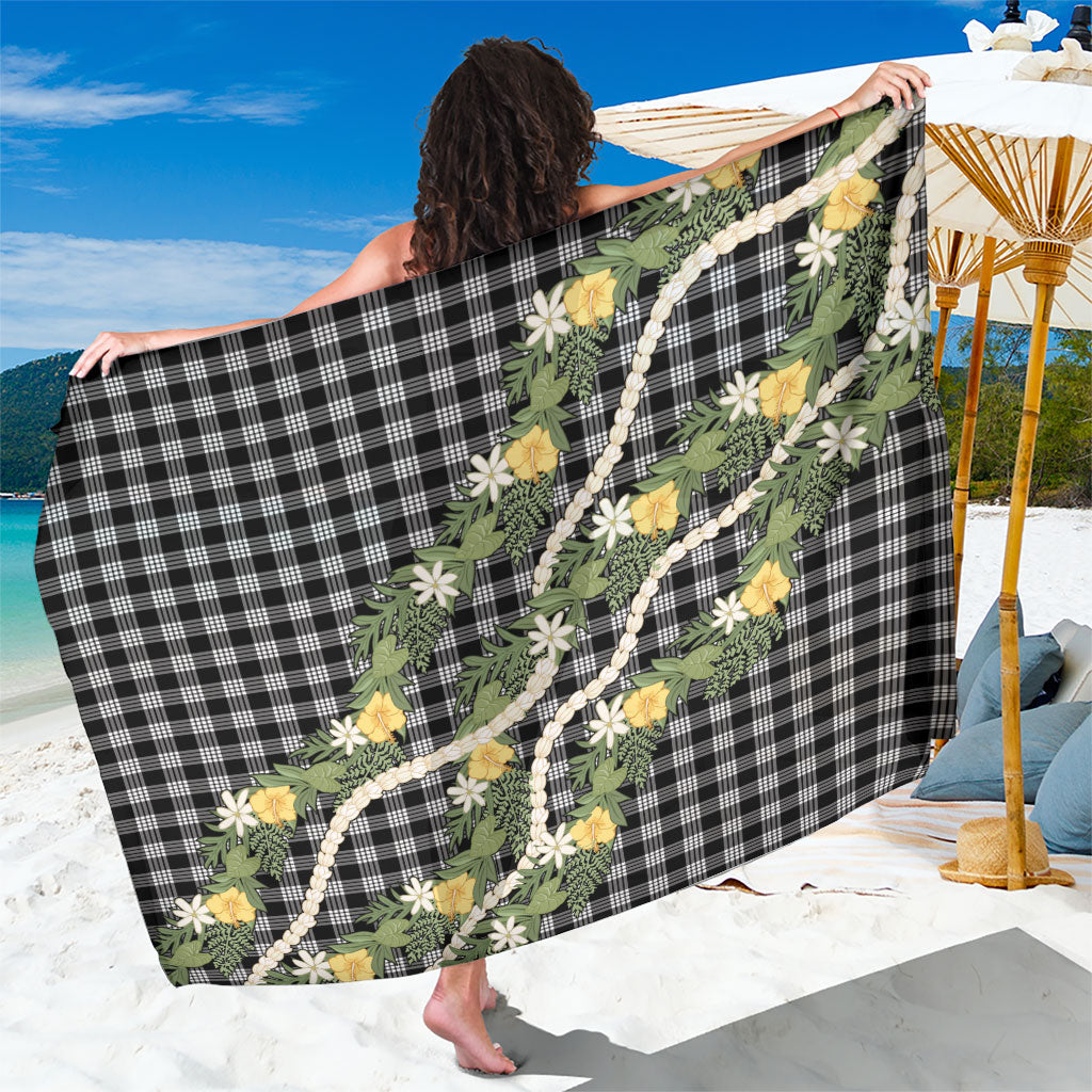 Aloha Puakenikeni Anthurium Pikake Lei Sarong Black Hawaiian Palaka Pattern