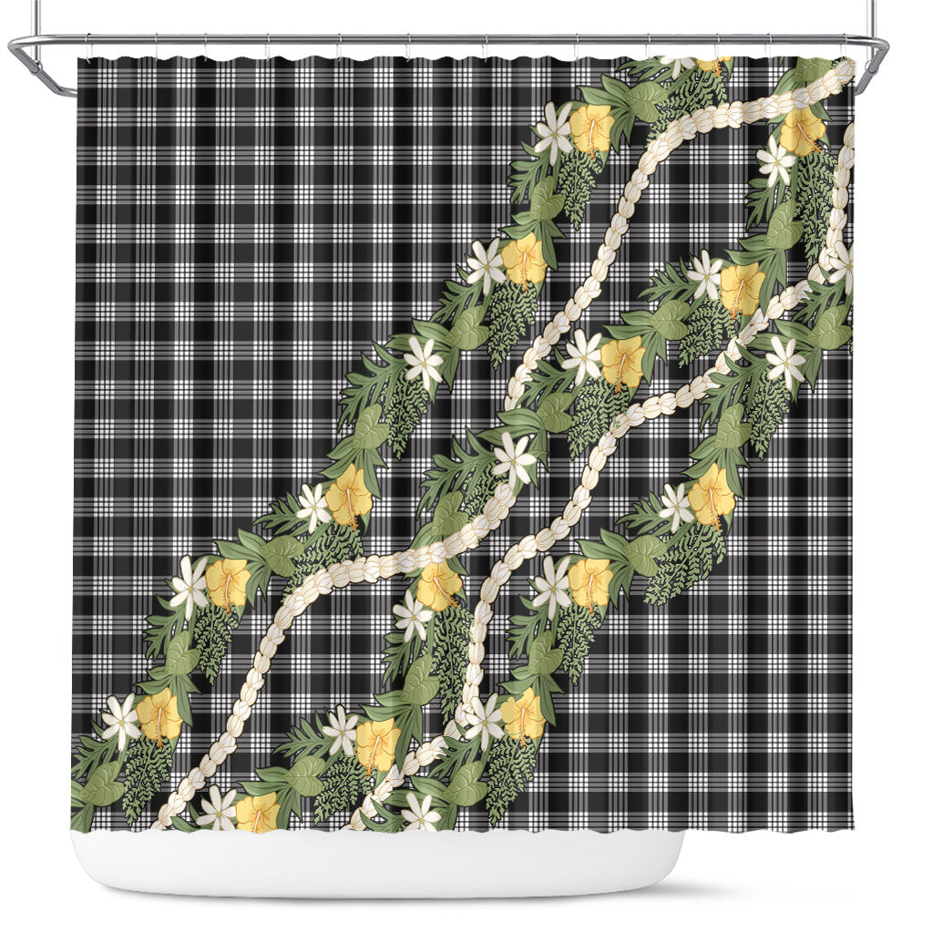 Aloha Puakenikeni Anthurium Pikake Lei Shower Curtain Black Hawaiian Palaka Pattern