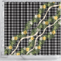 Aloha Puakenikeni Anthurium Pikake Lei Shower Curtain Black Hawaiian Palaka Pattern