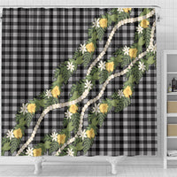 Aloha Puakenikeni Anthurium Pikake Lei Shower Curtain Black Hawaiian Palaka Pattern