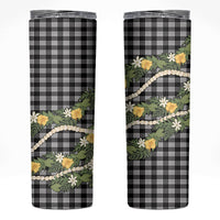 Aloha Puakenikeni Anthurium Pikake Lei Skinny Tumbler Black Hawaiian Palaka Pattern LT9 Black - Polynesian Pride