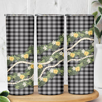Aloha Puakenikeni Anthurium Pikake Lei Skinny Tumbler Black Hawaiian Palaka Pattern LT9 - Polynesian Pride