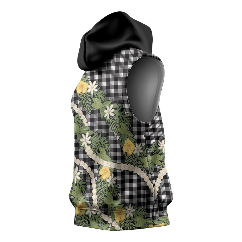 Aloha Puakenikeni Anthurium Pikake Lei Sleeveless Hoodie Black Hawaiian Palaka Pattern
