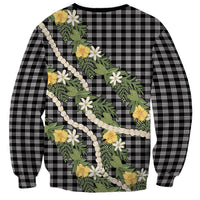 Aloha Puakenikeni Anthurium Pikake Lei Sweatshirt Black Hawaiian Palaka Pattern
