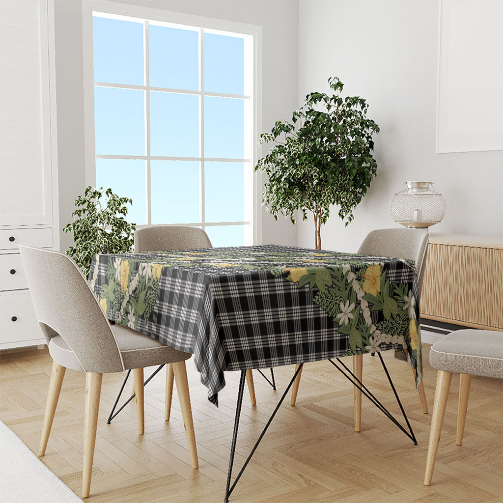 Aloha Puakenikeni Anthurium Pikake Lei Tablecloth Black Hawaiian Palaka Pattern LT9 - Polynesian Pride