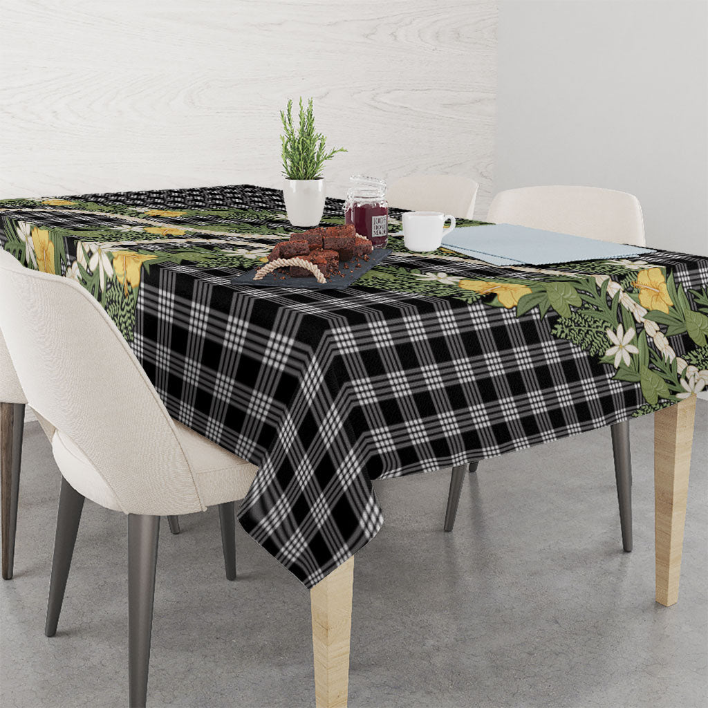 Aloha Puakenikeni Anthurium Pikake Lei Tablecloth Black Hawaiian Palaka Pattern LT9 - Polynesian Pride