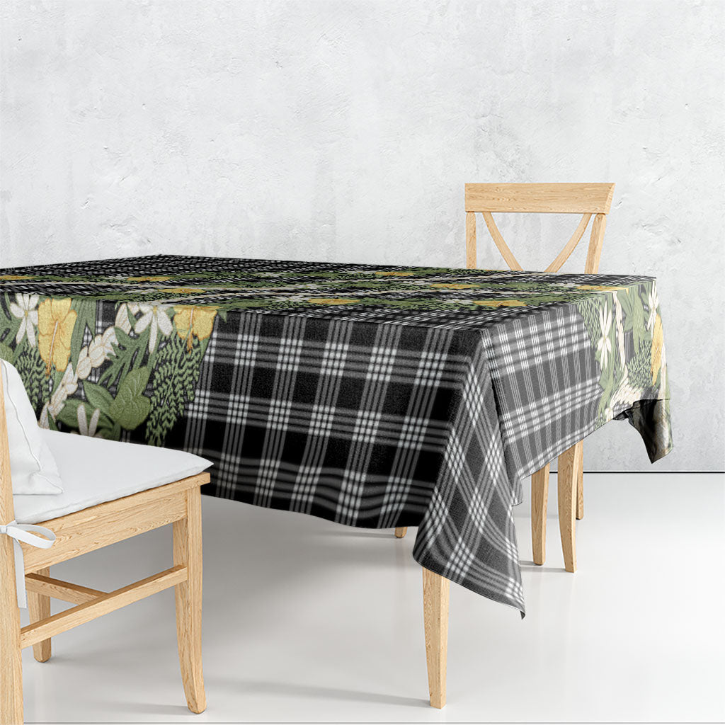 Aloha Puakenikeni Anthurium Pikake Lei Tablecloth Black Hawaiian Palaka Pattern LT9 - Polynesian Pride