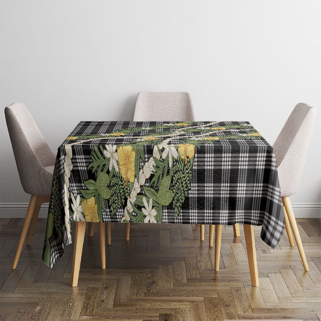 Aloha Puakenikeni Anthurium Pikake Lei Tablecloth Black Hawaiian Palaka Pattern LT9 - Polynesian Pride