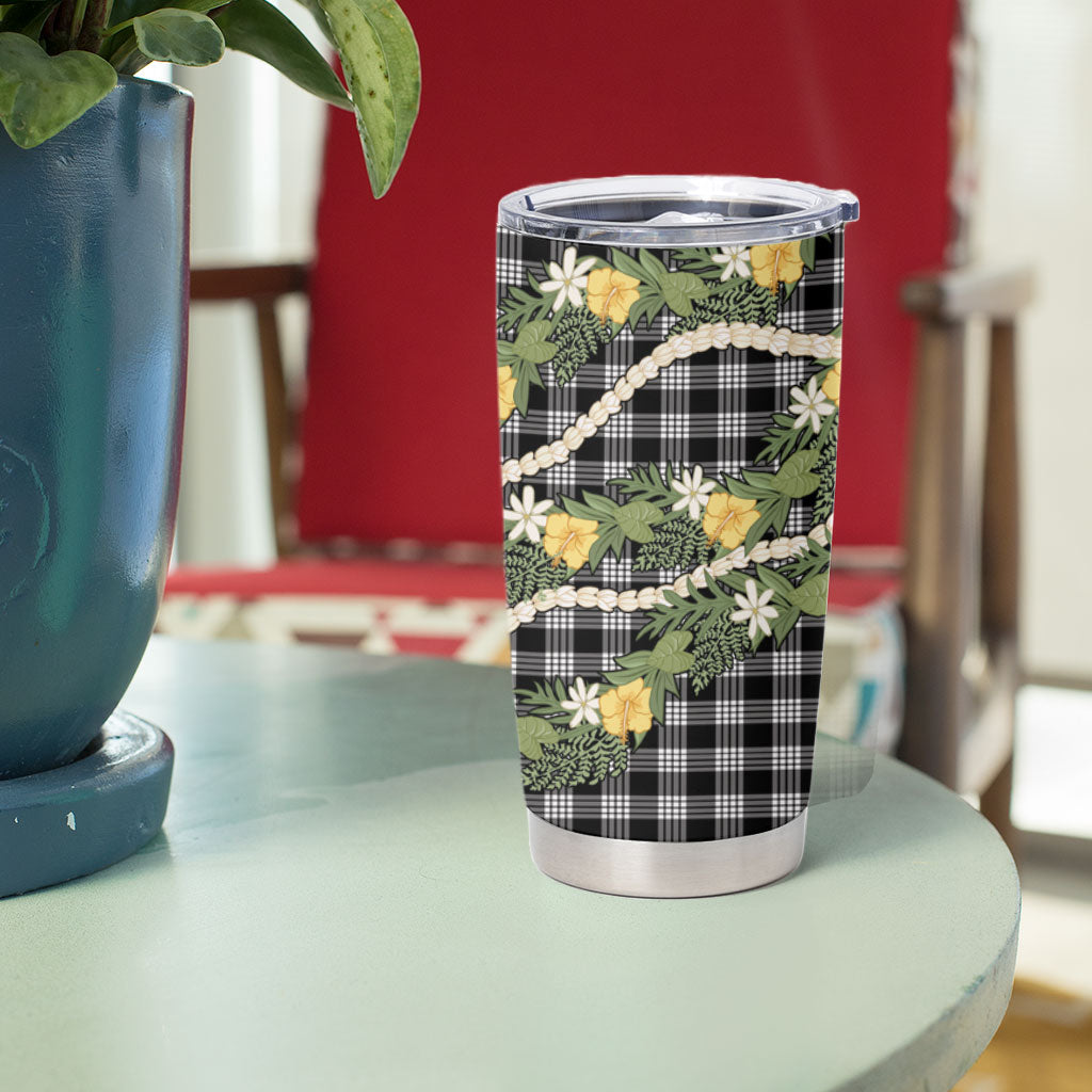 Aloha Puakenikeni Anthurium Pikake Lei Tumbler Cup Black Hawaiian Palaka Pattern