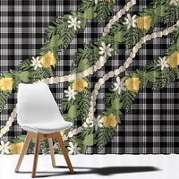 Aloha Puakenikeni Anthurium Pikake Lei Window Curtain Black Hawaiian Palaka Pattern