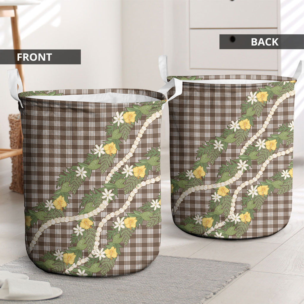 Aloha Puakenikeni Anthurium Pikake Lei Laundry Basket Chocolate Hawaiian Palaka Pattern